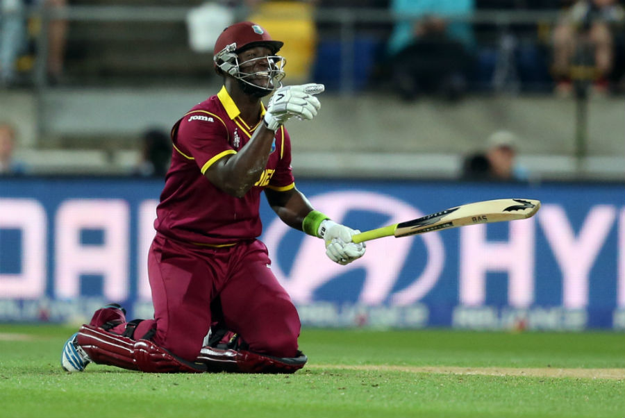 Chris Gayle of the West Indies pads up during a training session ahead of their 2015 Cricket World Cup quarter-final match against New Zealand, at the Basin Reserve in Wellington on Friday.