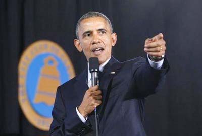 US President Barack Obama speaks to the City Club of Cleveland about middle class economics in Ohio