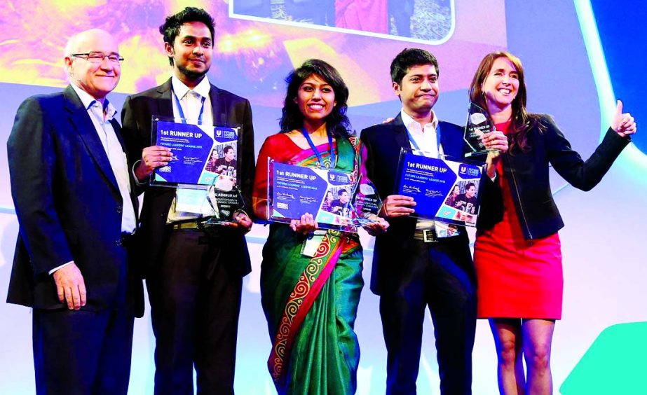 Unilever Bangladesh team members, Nusrat, Akib and Utshob, participating Unilever Future Leader's League 2015 in London recently. Unilever Bangladesh won 1st Runner-up position in the 'Unilever BizMeastros 2014' competition.