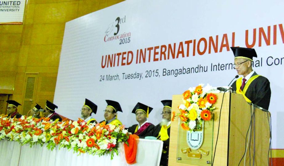Education Minister Nurul Islam Nahid speaking at the 3rd Convocation of United International University (UIU) at Bangabandhu International Conference Center in the city on Tuesday.