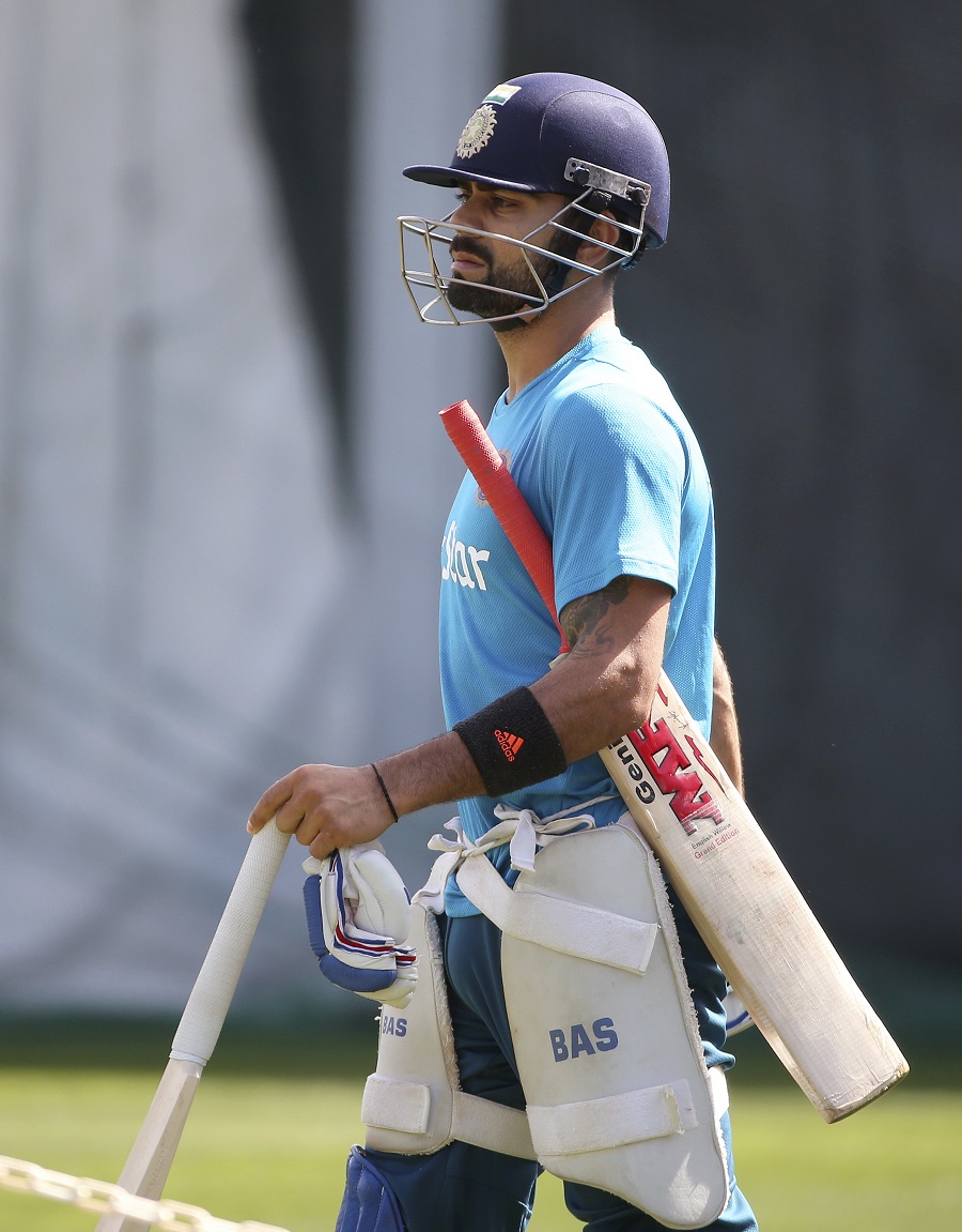 India's Virat Kohli prepares to bat in the nets during training ahead of their Cricket World Cup semifinal match in Sydney, Australia on Monday. India will play Australia in Sydney on Thursday.
