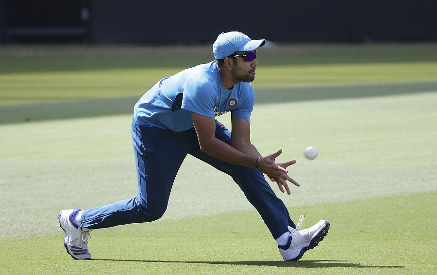 India's Rohit Sharma fields during a light training session for the Cricket World Cup in Sydney, Australia on Wednesday.