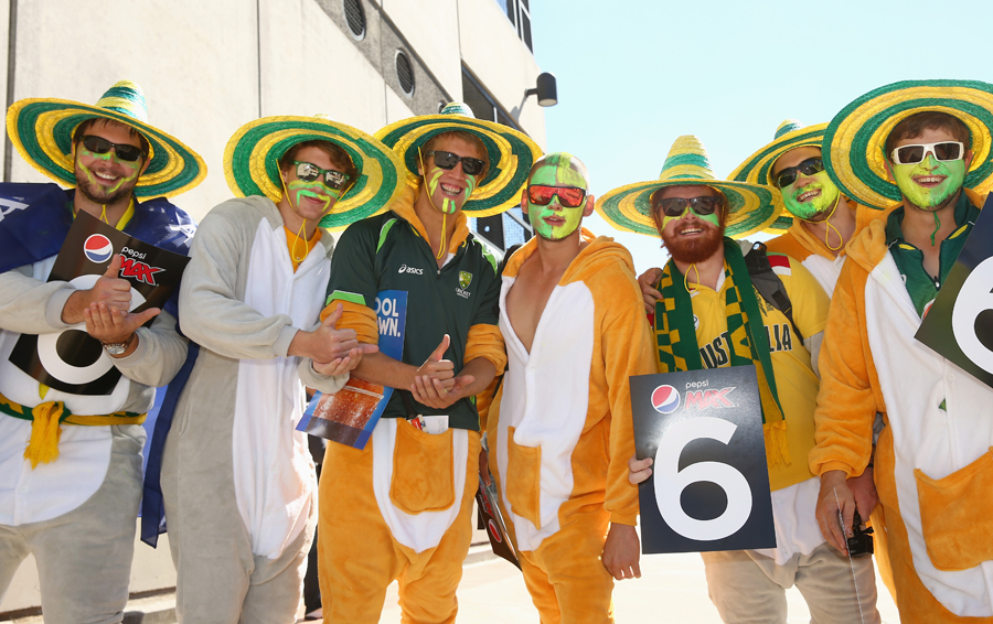 Australian fans bring out their kangaroo garb celebrations during the 2015 ICC Cricket World Cup final match between Australia and New Zealand at Melbourne Cricket Ground in Melbourne, Australia on Sunday .