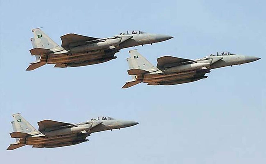 Jet fighters of the Saudi Royal air force seen flying over Yemen.