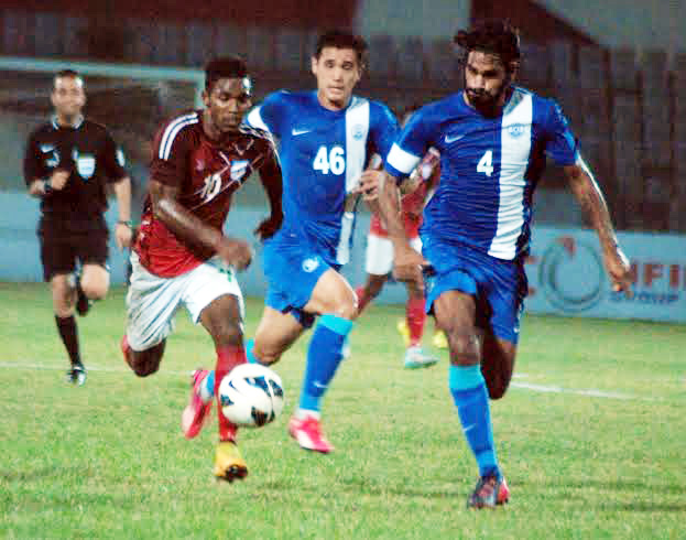 A view of the match of the AFC Under-23 Championship Qualifiers between Bangladesh Under-23 Football team and India Under-23 Football team at the Bangabandhu National Stadium on Tuesday.