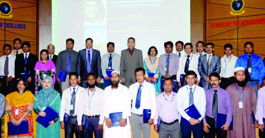 Major General Mohd Habibur Rahman Khan, ndc, psc, Executive Chairman of Bangladesh Export Processing Zones Authority, poses with the participants of a 3-month long training on 'Environmental Management of EPZs' organized by BEPZA and Military Institute