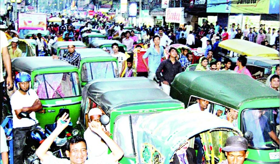 SYLHET: Traffic congestration has taken a serious turn in Sylhet city . This picture was taken on Sunday.