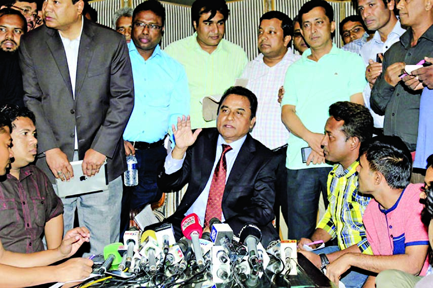 Former president of ICC AHM Mustafa Kamal addressing a press conference at the Hazrat Shahjalal International Airport on Wednesday.