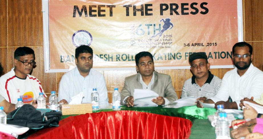 General Secretary of Bangladesh Roller Skating Federation Ahmmed Asiful Hasan addressing a press conference at the conference room of Bangabandhu National Stadium on Thursday.