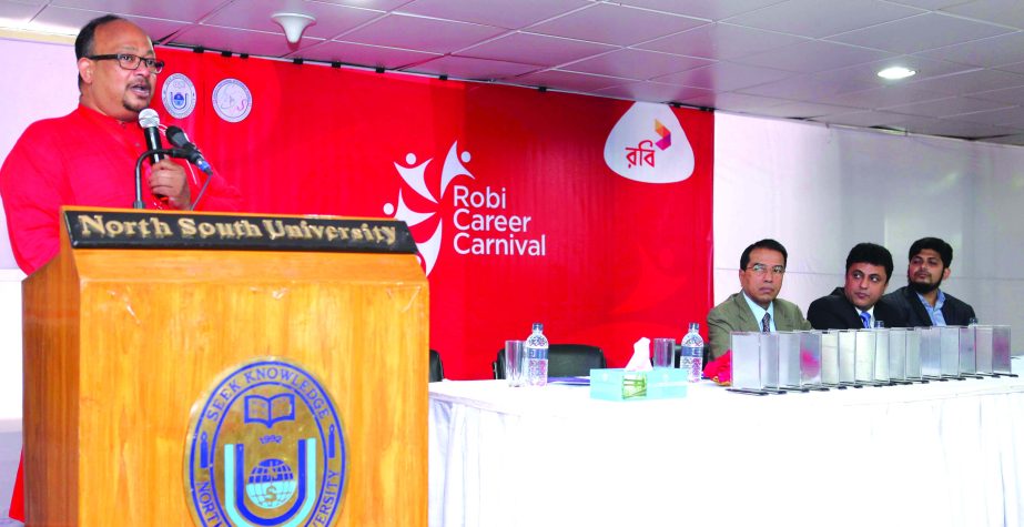 Toffael Rashid, EVP of Brand and Market Communications of Robi, a mobile operator in the country, conducted a seminar on "Robi - The Telco brand" at North South University campus on Thursday for making the NSU students aware of the career opportunities