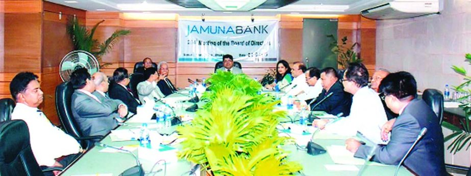 Shaheen Mahmud, Chairman of the Board of Directors of Jamuna Bank Limited, presiding over the 264th board meeting recently. Nur Mohammed, Chairman, Jamuna Bank Foundation, Md Tazul Islam, MP, Chairman, Risk Management Committee, Md Rafiqul Islam, Chairman