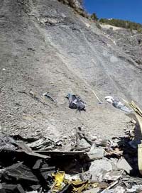 Wreckage of the Airbus A320 is seen at the site of the crash, near Seyne-les-Alps, French Alps.