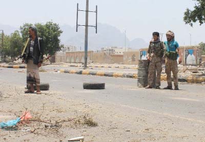 Shiite Houthi fighters set up a checkpoint in the Khor Maksar neighbourhood of Yemen's southern coastal city of Aden.