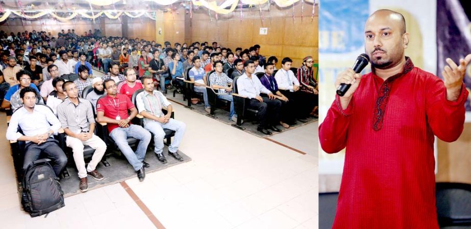 Mafina Rashid Khan, Product Manager, Panacea Systems Ltd speaking at a workshop as motivational speaker on Sunday at Daffodil International University auditorium.