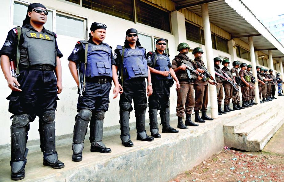 Additional members of law enforcement agencies were deployed to ensure security steps centering appearance of BNP Chief Begum Khaleda Zia in Zia Trust cases before the makeshift court in city's Bakshi Bazar on Sunday.