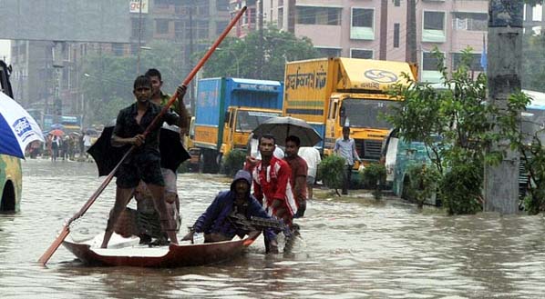 A view of the submerged area of Agrabad CDA area in the city taken yesterday after heavy downpour in the port city.