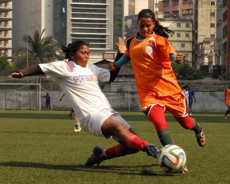 Members of Bangladesh Under-14 Girls' Football team during their practice session at the BFF Artificial Turf on Tuesday.
