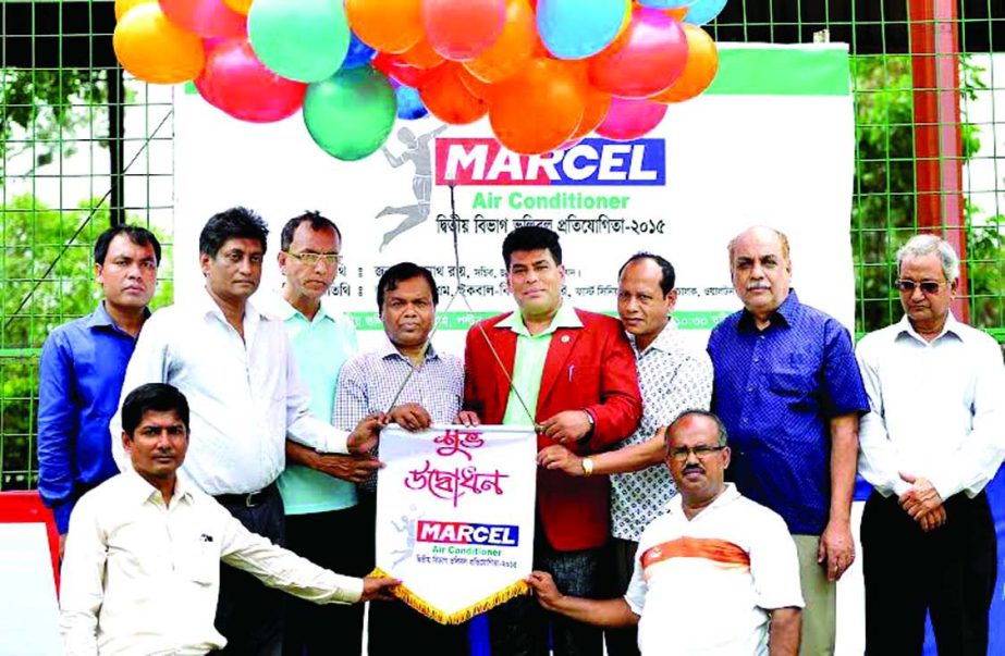 Secretary of National Sports Council Shivnath Roy inaugurating the Marcel Air Conditioner Dhaka Metropolis Second Division Volleyball League by releasing the balloons as the chief guest at the Dhaka Volleyball Federation on Tuesday.