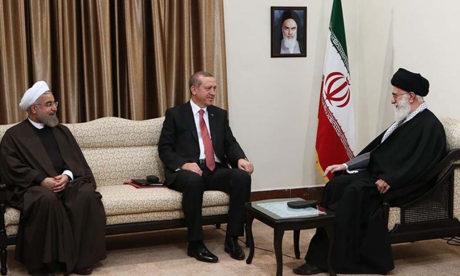 Ayatollah Ali Khamenei met with Turkish President Recep Tayyip Erdogan and Iranian President Hassan Rouhani in Tehran on Tuesday.