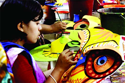 Preparation for Pahela Baishakh by students of DU Institute of Fine Arts.