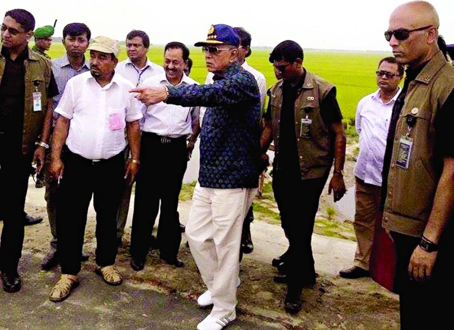 KISHOREGANJ: President Abdul Hamid visited all weather road in haor areas at Itna Upazila on Thursday afternoon. Local MP Rizwan Ahmed Toufique , Military Secretary to the President Maj Gen Abul Hossain, Secretary Shafiqul Islam Bhuiyan, RHD Chief Eng