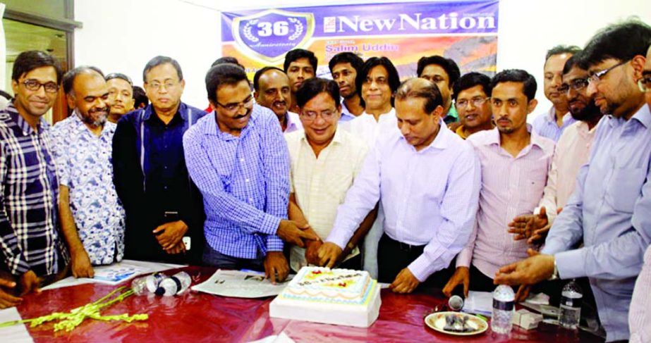 SYLHET: Selim Uddin, Opposition Whip of the Parliament along with other guests inaugurating 36th founding anniversary programme of The New Nation as Chief Guest by cutting cake at a hotel in the city on Wednesday.