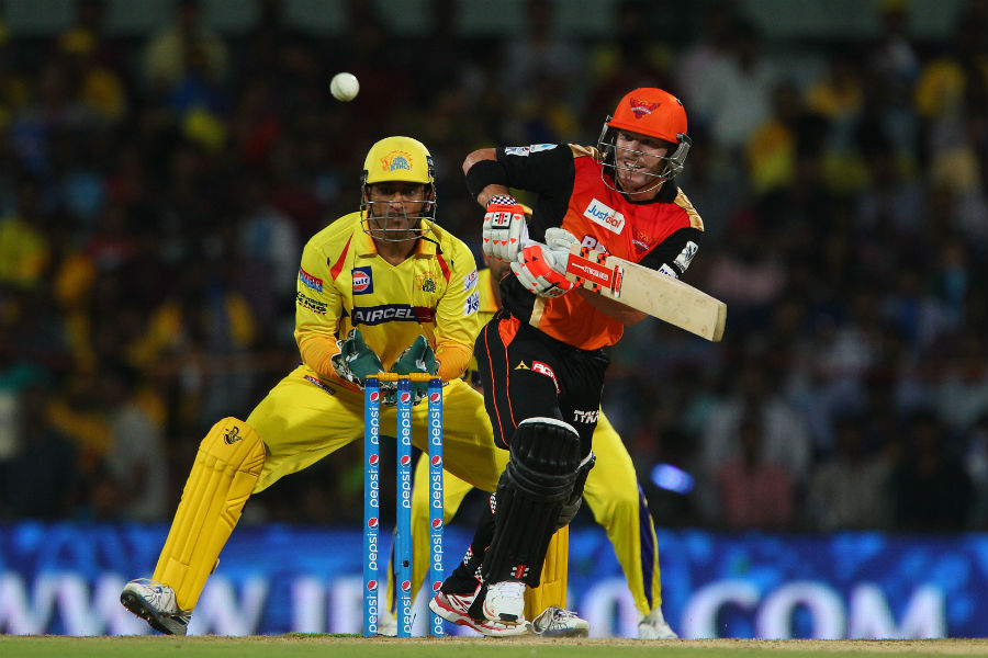 David Warner plays into the leg side during the IPL 2015 match between Chennai Super Kings and Sunrisers Hyderabad at Chennai on Friday.
