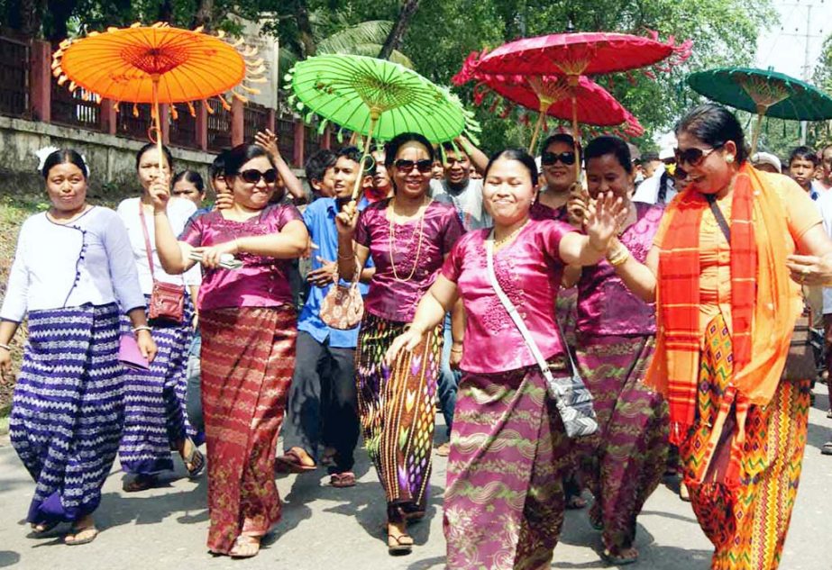 Ethnic community brought out a colourful rally in Khagrachhari town on the occasion of Boishabi, the 1st day of Bengali New Year on Thursday.