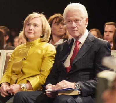 Hillary Clinton seen at faction with his husband former president Bill Clinton.