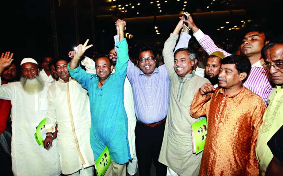Four mayoral candidates of Dhaka South City Corporation including councillors seen at the photo session after exchanging views with Chief Election Commissioner in city's Krishibid Institution auditorium at Farmgate on Monday.