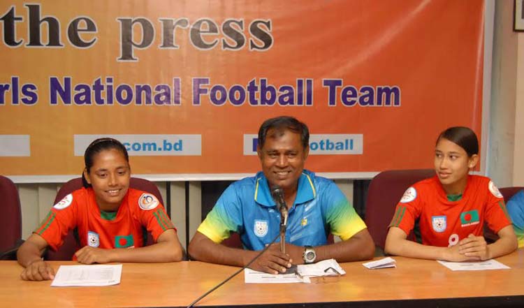 Head Coach of Bangladesh National Under-14 Girls' Football team Golam Rabbani Chhoton addressing a press conference at the conference room of Bangladesh Football Federation House on Wednesday.