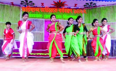 KISHOREGANJ: Artists of Akota Natya Ghosti performing dance at a cultural function to welcome the Bengali New Year on Tuesday.