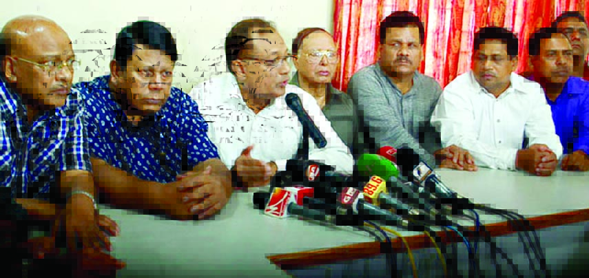 International Affairs Secretary of BNP Dr Asaduzzaman Ripon speaking at a press conference on 'Creation of obstacles on Khaleda Zia's electioneering at Uttara and City Corporation Polls' at the party central office in the city's Nayapalton on Monday.