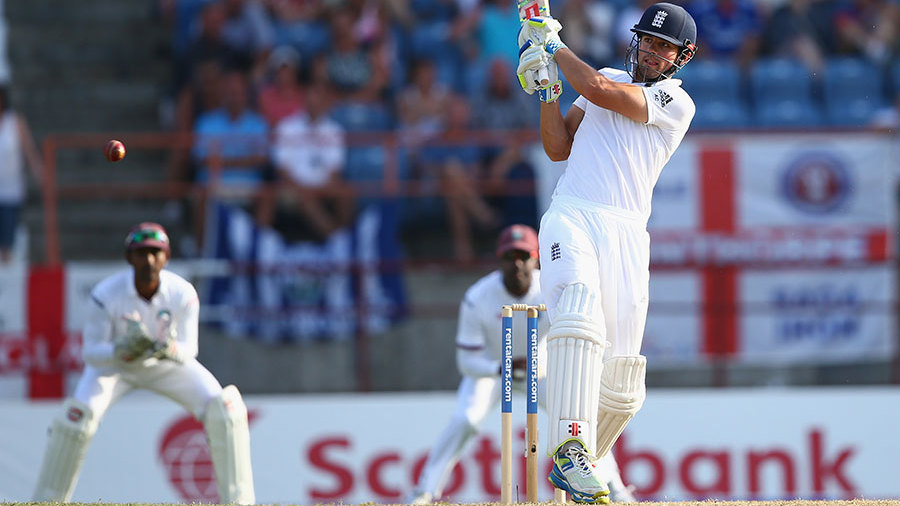 Alastair Cook began well against the new ball on the 2nd day of the 2nd Test between West Indies and England at St George's in Grenada on Wednesday.