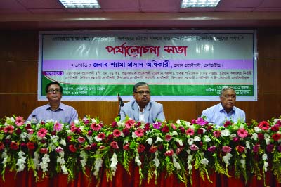 CHITTAGONJ: LGED Chief Engineer Shyama Prosad Adhikari speaking at a review meeting on development activities at the hall room of LGED, Chittagong yesterday.