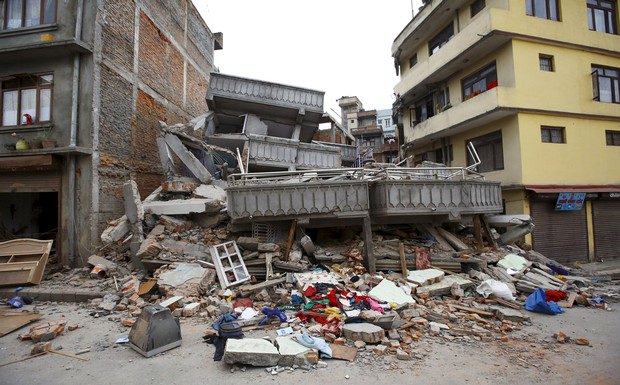 A collapsed building is pictured after an earthquake hit, in Kathmandu, Nepal April 25, 2015. Reuters