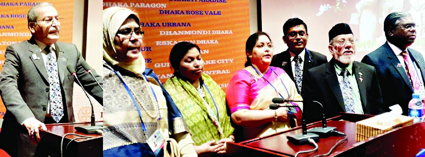 Rotary District Governor Safina Rahman, Governor (Elected) SAM Shawkat Hossain, among others, speaking at the training assembly of the Rotary International District 3281 at KIB auditorium in the city's Farmgate on Saturday. Governor nominee Mohammad Aiyu