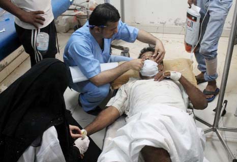 A Yemeni man receives treatment at a hospital in the strategic city of Taez on Sunday..