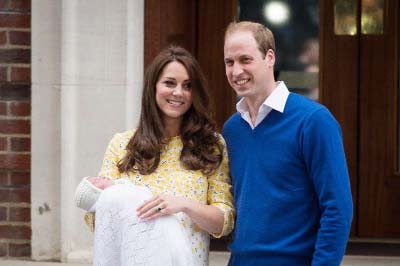 Britain's Prince William and Kate, Duchess of Cambridge and their newborn baby princess, pose for the media as they leave St. Mary's Hospital's exclusive Lindo Wing, London, Saturday.