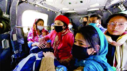Victims from the Sindhupalchok district were airlifted to Kathmandu on Sunday. Internet photo