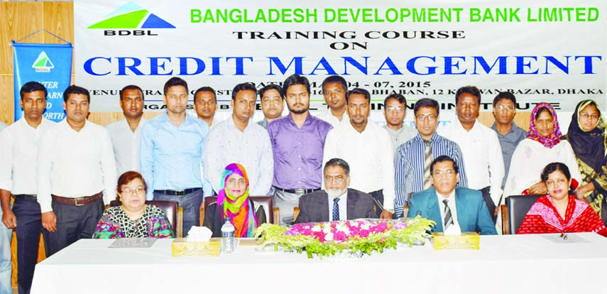 Md Wahiduzzaman, Deputy Managing Director of Bangladesh Development Bank Ltd, poses with the participants of a training course on "Credit Management" at its training institute on Monday. Narayan Chandra Roy, head of the institute was present.
