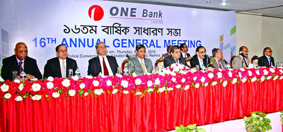 Sayeed H Chowdhury, Chairman of the Board of Directors of ONE Bank Ltd, presiding over its 16th AGM at a convention hall in the city recently. The AGM approves 12.50 percent cash and 12.50 percent stock dividends for its shareholders for the year 2014.