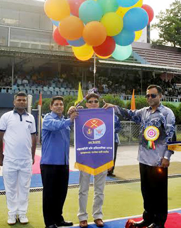 Assistant Chief of Naval Staff (Personal) of Bangladesh Navy Shaheen Iqbal inaugurating the Inter-Service Hockey Competition by releasing the balloons at the Moulana Bhashani National Hockey Stadium on Sunday.