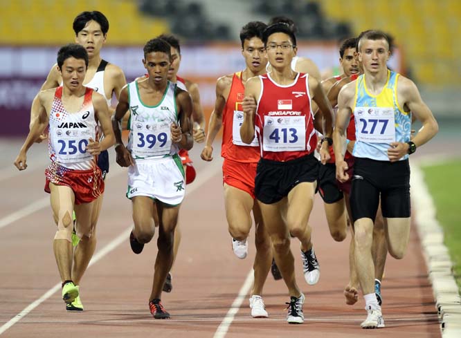 Athletes compete in the men's 1500m at the Asian Youth Athletics Championships in Doha, Qatar on Sunday.
