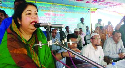 RANGPUR: Speaker of the Jatiya Sangsad Dr Shirin Sharmin Chaudhury addressing the launching ceremony of 20 MVA-capacity Power Sub-stations Pirganj-1 and Pirganj-2 and switching new power connections as Chief Guest at Pirganj Upazila on Monday.