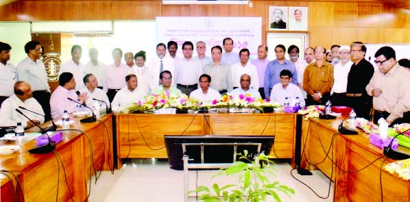 Chairman of the Power Development Board (PDB) Engr Shahinul Islam Khan, among others, at a farewell reception to 21 officials of PDB at Bijoy Hall of Bidyut Bhaban in the city on Tuesday.