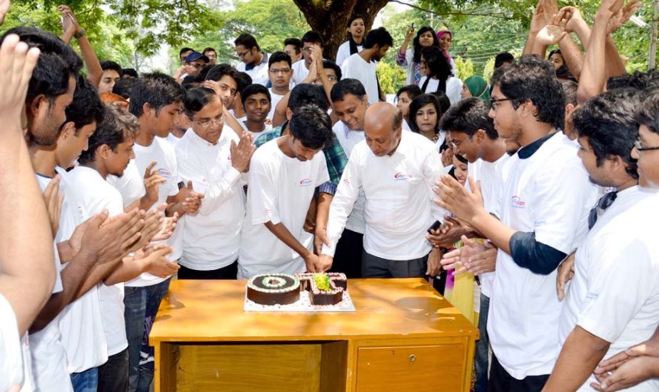 CUET VC Prof Dr Md Jahangir Alam inaugurating 3-daylong Rag -10 function of CUET by cutting cake on the campus yesterday.