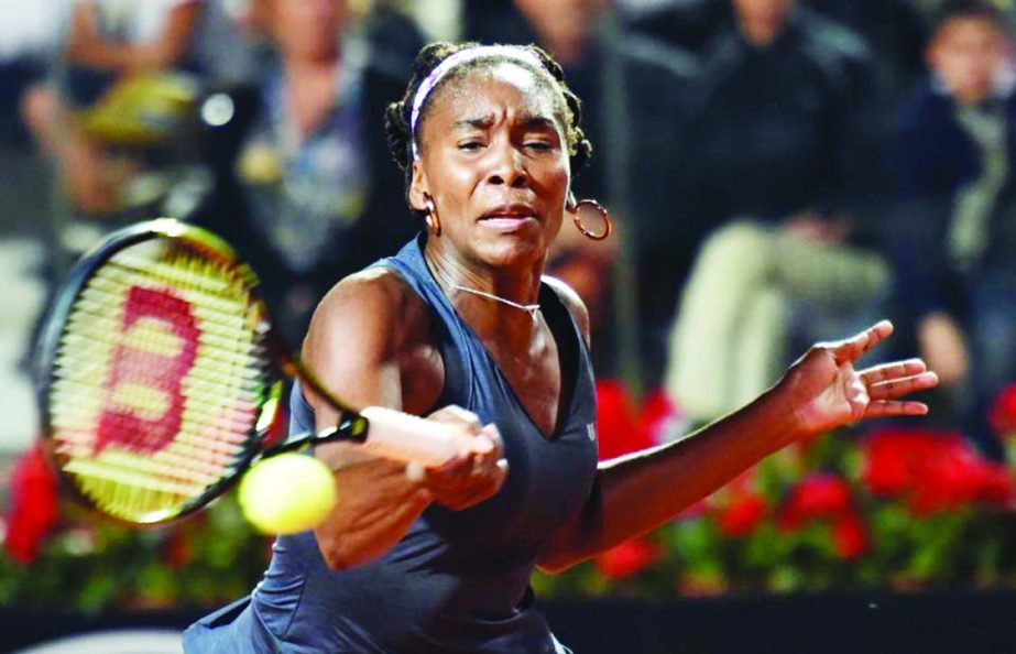 United States' Venus Williams returns the ball to Czech Republic's Katerina Siniakova during their match at the Italian Open tennis tournament in Rome on Monday.