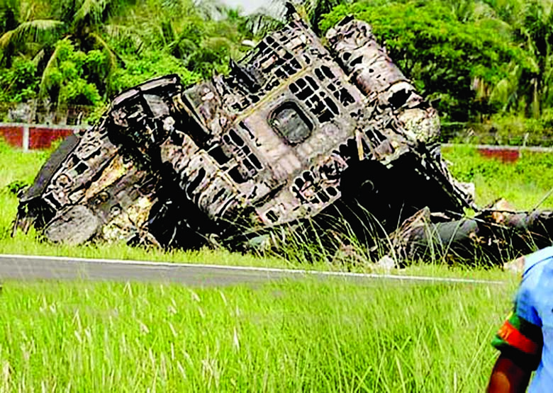 One trainee Air Force chopper crashes at Shah Amanat Airport in Ctg on Wednesday.