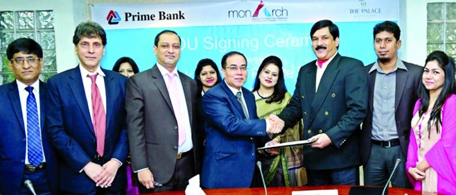 Habibur Rahman, Deputy Managing Director of Prime Bank and Mahbub Alam, Executive Director of The Palace Resort and Spa, sign MoU recently. Under the deal Monarch and Platinum cardholders of the bank will get special privilege from the resort.